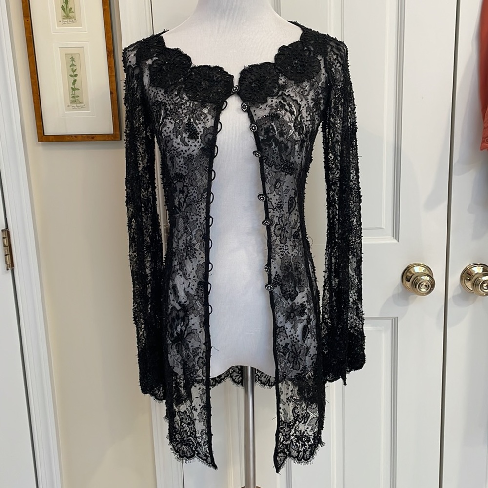 COUTURE BLACK LACE VINTAGE EVENING JACKET